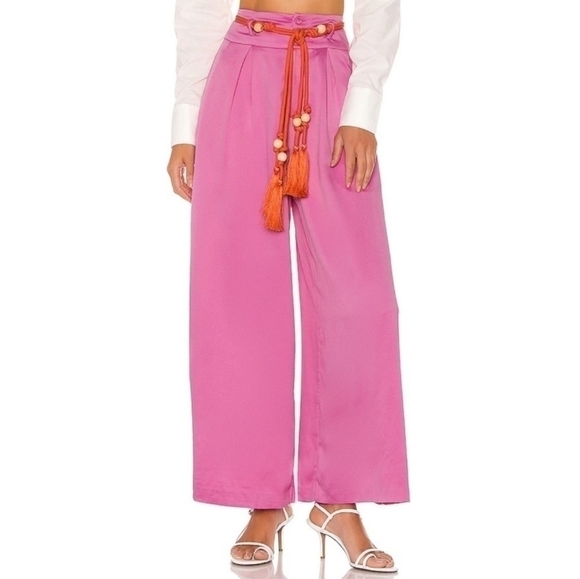 L'Academie High Waisted Wide Leg Pink‎ Crop Trousers Pants Size XS - Picture 1 of 7